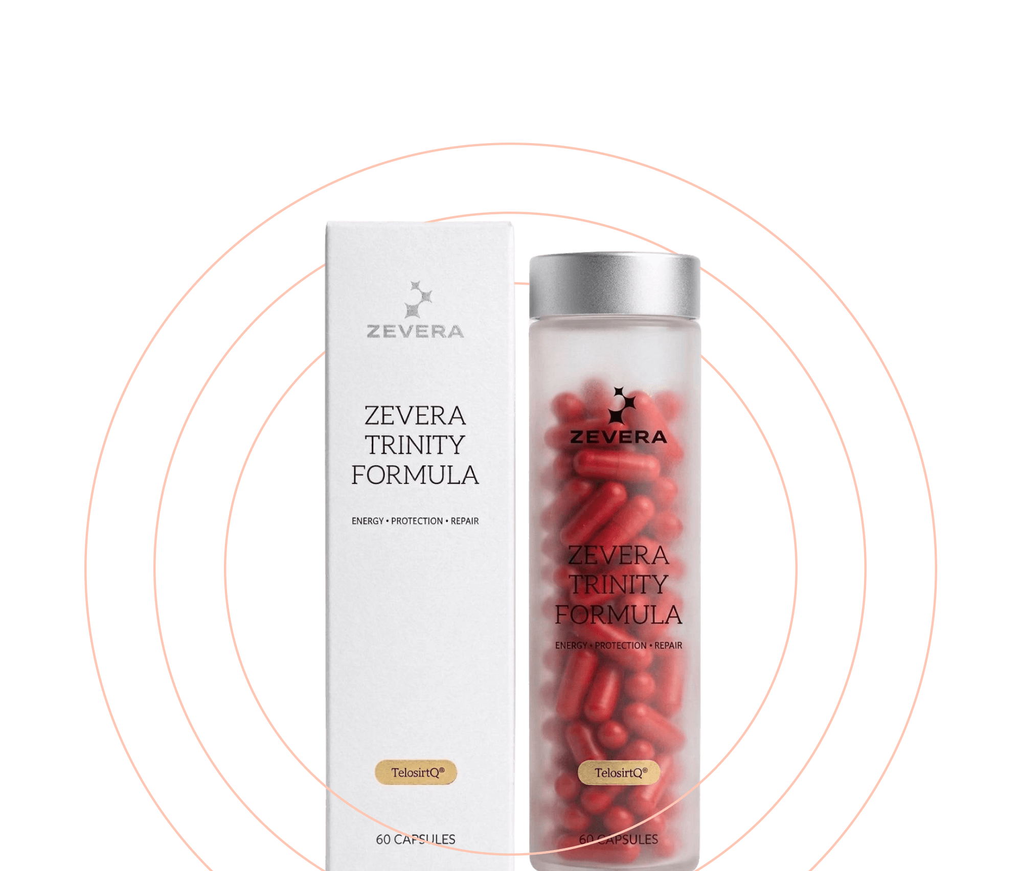 ZEVERA Trinity Formula — กล่องและขวดอาหารเสริม